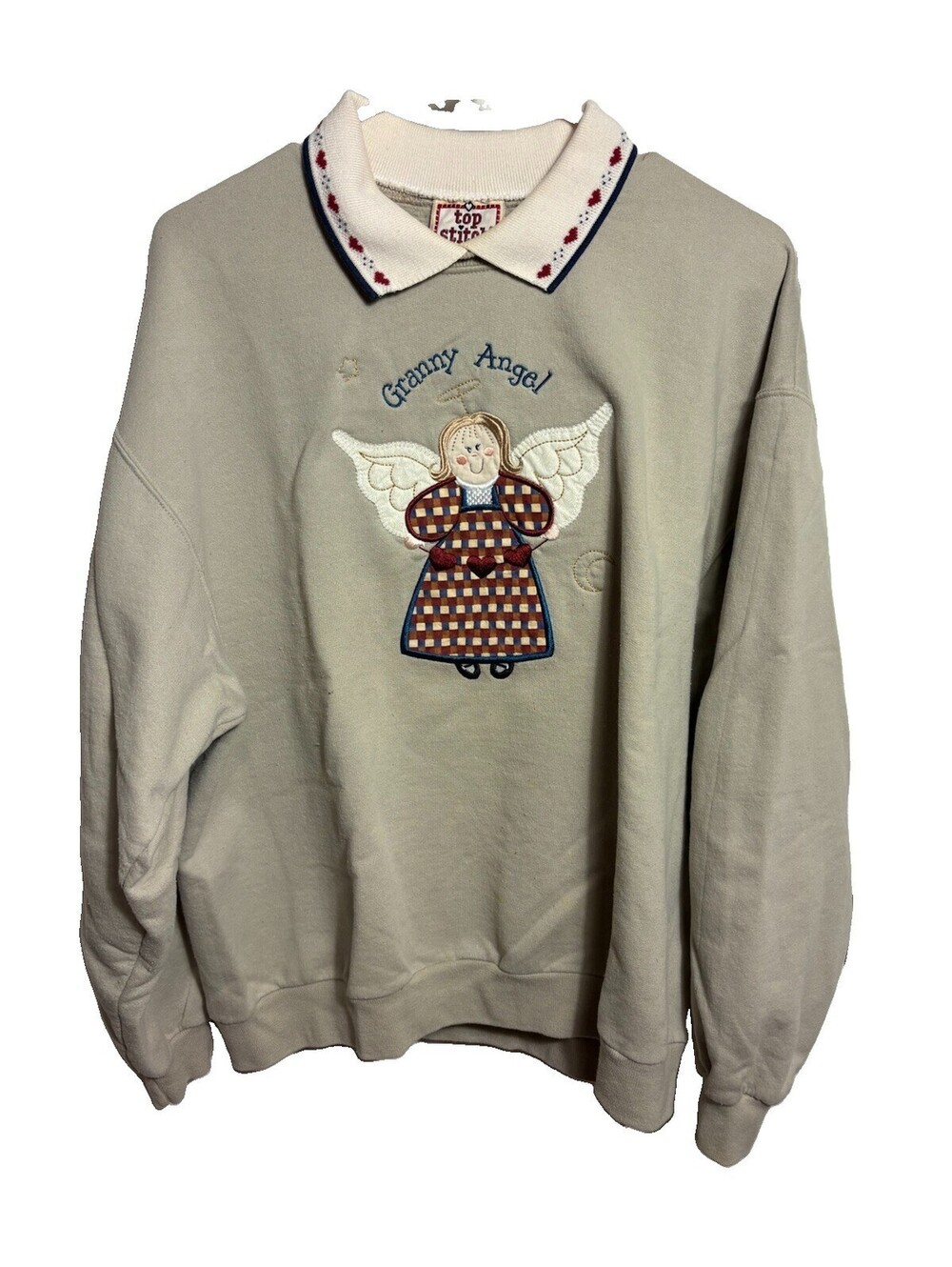 Vintage Top Stitch by Morning Sun "Granny Angel" Collared Sweatshirt Large